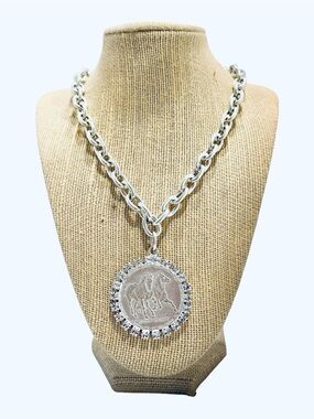 Yochi Silver-Tone Two Horses Coin Pendant Chain Necklace - Women Jewelry
